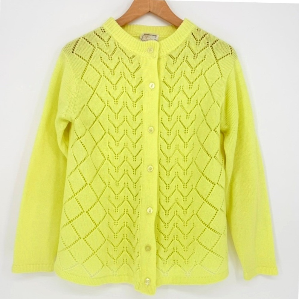 Vintage Risa‎ Yellow Pointelle Cardigan Sweater Womens Small 60s 70s Grannycore